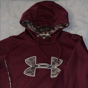 Dark red and camo under armour hood